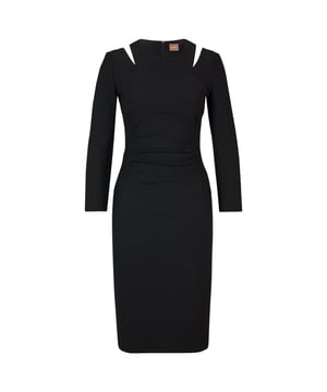 Women's Boss Dadeka Dress. A chic dress with long sleeves by BOSS Womenswear. Blended with stretch and a touch of cotton, this slim-fitting dress is detailed with cut-out features at the shoulders for a feminine effect. For our RESPONSIBLE products, we always use at least 60% more sustainable raw materials. This garment is made from at least 60% certified recycled polyester.- Long sleeves.- Cut-out details.- Slim fit. Ref: 50486042001.