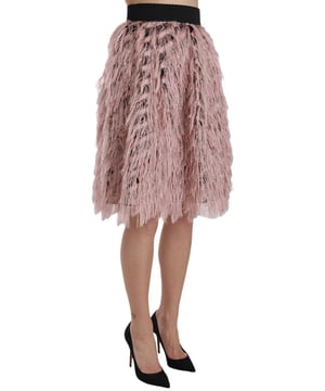 Marca: DOLCE & GABBANA.
  Modelo: Cintura alta.
  Color: Rosa.
  Cierre de cremallera en la parte trasera.
  Detalles del logotipo.
  Fabricado en Italia.
  Material: 84% poliester 10% seda 6% fibra metalica.