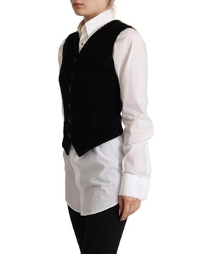 Marke: Dolce & Gabbana  
Ärmelloses Oberteil mit Knopfverschluss  
V-Ausschnitt-Design  
Farbe: Schwarz  
Logodetails  
Hergestellt in Italien  
Material: 59% Baumwolle, 39% Polyester, 2% Elasthan