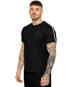 Upgrade your casual wardrobe with the Kruze Men's Tape T-Shirt, designed for both style and comfort. This regular-fit tee features a ribbed crew neck for a classic look, while the tape detailing on the sleeves adds a trendy, sporty touch. The Kruze rubber print on the chest enhances its signature appeal, making it a standout piece. Crafted from premium stretch fabric. (154)
