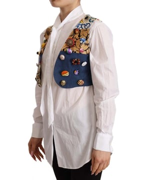 Top corto de DOLCE & GABBANA completamente nuevo con adornos de botones  
Hecho en Italia  
Material: 50% algodón, 24% rayón, 21% poliéster, 4% fibra metálica, 1% elastano  
Diseño multicolor  
Elegantes adornos de botones  
Detalles del logo de DOLCE & GABBANA  
Perfecto para complementar tu guardarropa