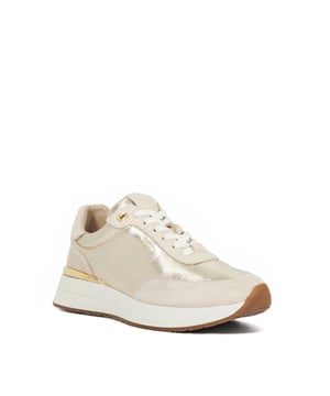 Designed in house, our extra lightweight runner profile has been crafted from premium leather and suede panels in tonal hues, featuring a gold metal heel clip detail. Experience all-day wearability with full-length cushioning that adapts to your every move. Soft, breathable linings keep your feet cool and fresh, while lightweight, flexible soles and our specially designed insoles with increased padding make you feel like you are walking on air.