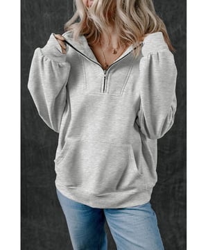 Casual sweatshirt in solid light grey color
  Zip
  up stand neck for a modern and comfortable fit
  Deep side
  entry kangaroo pockets for secure storage and hand warmth
  Textured and durable fabric for quality and comfort
  Focus on comfort and functionality
Material: 50% Polyester 50% Cotton