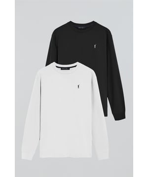 Dieses Pack langärmliger Herren-T-Shirts mit Rundhalsausschnitt in Schwarz und Weiß bietet einen schlichten, aber raffinierten Stil. Hergestellt aus weicher Baumwolle. Sie verfügen über einen gerippten Rundhalsausschnitt und hochwertige Details, wie ein inseitiges Logo-Nahtband in Marineblau. Die kontrastierende Rigby Go Stickerei auf der Brust ist das perfekte Detail für einen lässigen, coolen und modernen Look.
