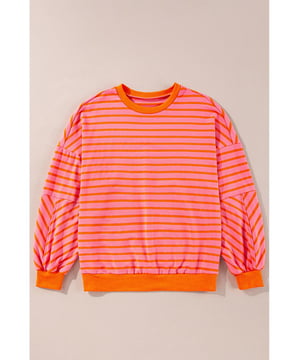Sudadera a rayas para un estilo casual y chic.  
Diseño relajado con hombros caídos para un look moderno y desenfadado.  
Tejido suave y acogedor con cuello redondo clásico.  
Corte holgado para una silueta casual y relajada.  
Se combina fácilmente con tus pantalones favoritos.  
Material: 70% Poliéster, 25% Algodón, 5% Elastano.