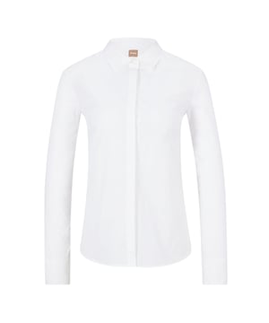 Vrouwelijke interpretatie van het klassieke businessoverhemd voor heren - heeft een getailleerde kraag en manchet - klassieke blouse voor modern zakelijk pakwerk - 96% katoen 4% elastaan - machinewasbaar.