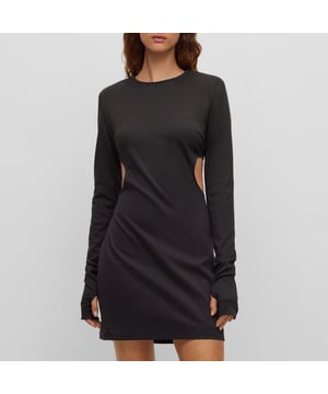 jersey dress - mini lengths - long sleeves - bodylined - nice cutouts on the side - 59% polyester  36% viscose  5% elastane.
