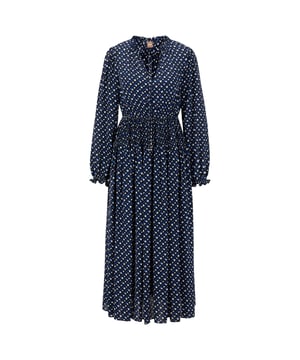 Women's Boss Dasota Dress. A feminine dress by BOSS Womenswear, cut to a maxi length with a flowing skirt. This long-sleeved design is created in lightweight fabric with an all-over monogram print, a tie neckline and ruching around the waist for a flattering effect. For our RESPONSIBLE products we always use at least 60% more sustainable raw materials. Ref: 50489738972.