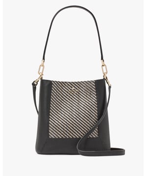 Our Crossbodies Are Perfect If You Want To Carry Your Important Things Without All The Bulk. Plus, Your Hands Are Free To Keep Up With All Your Group Texts And Grip That Vanilla Latte., Lena Two Tone Straw Bucket Bag,  Length: 14.33 Cm,  Width: 25.91 Cm,  Height: 25.40 Cm