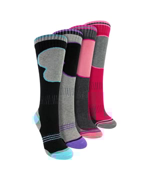 Sock Snob Girls 4 Pack Thermal Ski Socks - Warm, Comfortable, and Ideal for Winter Sports: Keep your little ones warm and comfortable during winter activities with the Girls 4 Pack Thermal Ski Socks. Crafted from a high-quality blend of materials, these socks offer excellent insulation and softness, ensuring that their feet stay cosy even in the chilliest conditions. The thermal design is perfect for skiing, snowboarding, or simply enjoying outdoor play in cold weather. The socks feature a cushioned sole that provides additional comfort, making them suitable for all-day wear. With a snug fit and elasticated arch support, they help to keep the socks in place, preventing slipping and bunching during active use. Available in a variety of fun colours, these thermal ski socks are not only practical but also stylish, adding a pop of colour to winter wardrobes. Parents will appreciate the durability of these socks, designed to withstand the rigours of active outdoor play. Machine washable for easy care, they are a fantastic addition to any child's winter gear. Whether hitting the slopes or enjoying a snow day, these thermal ski socks will keep your child's feet warm and happy. Extra Product Details: High-Quality Thermal Material for Ultimate Warmth Cushioned Sole for Extra Comfort Snug Fit with Elasticated Arch Support Available in Assorted Colours for Style Pack Contains Four Pairs for Versatility