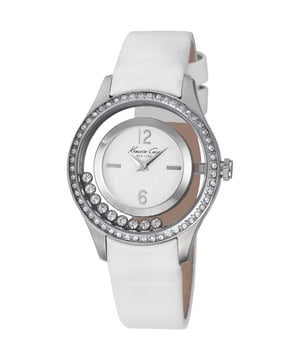 Kenneth Cole Dameshorloge Kwarts Zilver• Materiaal kastdeksel: Staal• Soort glas: Mineraal• Materiaal Band: Leer• Kleur kast: Zilver• Waterdichtheid: 0 m (0 ATM)• Diameter: 34 mm