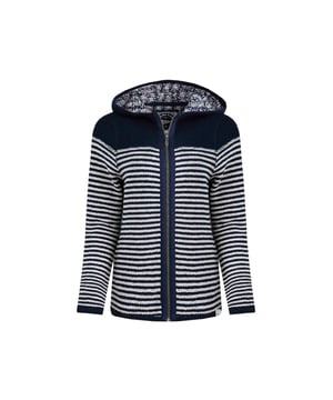 86% Bio-Baumwolle, 14% Recyceltes Polyester. Gewebetechnik: Atmungsaktiv. Gewebe: Makkaroni Stoff. Design: Mit Streifen. Durchgehender Reißverschluss. Griffplatte mit Warenzeichen. Mit Kapuze. Langärmlig. 34 DE: 84 cm. 36 DE: 88,9 cm. 38 DE: 93,98 cm. 40 DE: 99 cm. 46 DE: 115,57 cm. 48 DE: 120,65 cm. 44 DE: 112 cm. 42 DE: 104 cm.