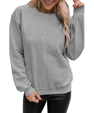Sudadera de cuello redondo clásica en gris sólido  
  Pieza versátil y concisa  
  Se puede combinar con cualquier pantalón para un look casual  
  Cuello redondo para fácil uso  
  Colores sólidos disponibles en diferentes tamaños  
  Fabricada con material de alta calidad para durabilidad y confort  
  Descubre nuestras sudaderas de dropshipping para mujeres en varios estilos elegantes  
  Perfecta adición a tu guardarropa que puedes usar todo el año