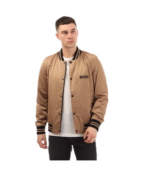 Mens BOSS Crospa Jacket in beige.- Ribbed bomber collar.- Full zip fastening with snap closure.- Side pockets.- Inside zip pocket.- Ribbed cuffs and hem.- Embroidered branding.- Regular fit.- 100% Polyester.- Ref: 50483945260