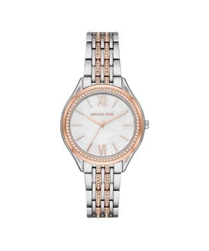 Michael Kors Dameshorloge Kwarts Roze• Materiaal kastdeksel: Roestvrij staal• Soort glas: Mineraal• Materiaal Band: Roestvrij Staal• Kleur kast: Roze• Waterdichtheid: 30 m (3 ATM)• Diameter: 36 mm