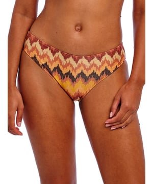 Freya Arizona Wave Bikini Brief. Mid rise swimwear brief with moderate coverage and metallic gold yarns. This product is recommended as hand wash only.