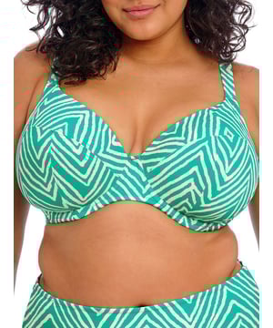 Elomi Fiji Falls Plunge Bikini Top. Underwired non padded swimwear top with adjustable straps, powernet back lining for extra support, made with Lycra Xtra Life and fully lined. This product is recommended as hand wash only.
