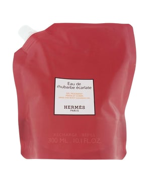 Hermes Eau De Rhubarbe Écarlate Refill Hand and Body Cleansing Gel (300ml) is a refreshing and revitalizing gel that gently cleanses the skin while enveloping it in a unique and vibrant fragrance. The top notes of rhubarb and red berries provide a crisp, fruity opening, complemented by the subtle floral essence of lantana in the heart. The fragrance settles into a clean, soft base of white musk, leaving the skin delicately scented. This eco-friendly refill option offers a luxurious cleansing experience, perfect for daily use to refresh and hydrate the skin while enjoying its fresh, fruity fragrance.