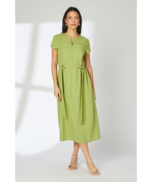 Midi length dress with a flattering A-line silhouette
        Distinctive ring detail at the waist for added interest
        Short sleeves and crew neckline for a classic look
        Crafted from a linen blend fabric for comfort and breathability
        Versatile design suitable for various casual occasions
    
    This charming midi dress from Principles is a must-have for your warm-weather wardrobe. The eye-catching ring detail at the waist adds a unique touch to the classic silhouette, creating a flattering shape that suits a variety of body types. The linen blend fabric offers a lightweight feel, perfect for those balmy summer days. Style this versatile piece with flat sandals and a woven tote for a relaxed daytime look, ideal for family gatherings or casual brunches with friends. For a more polished ensemble, pair it with espadrille wedges and delicate gold jewellery. The dress's adaptable nature makes it a go-to choice for garden parties, picnics, or even casual Fridays at the office. Its timeless design ensures it will remain a favourite in your wardrobe for seasons to come.