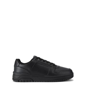 This KG Kurt Geiger Ryder 2 sneaker features a black upper. The front laces up with a black branded plate. There is embossed branding on the side and tongue.