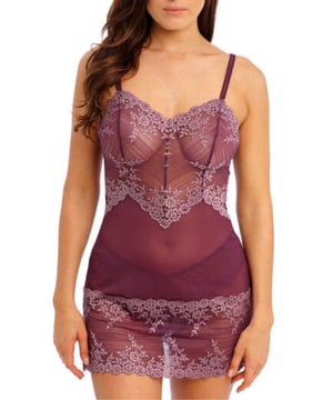 Wacoal Embrace Lace Chemise. Lace bodice, adjustable split spaghetti straps. The product is hand-wash only.