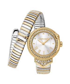 Pack Contains: single watch
Display: analogue
Movement: quartz
Power Source: battery
Dial style: silver-toned embellished round stainless steel dial
Features: reset time, ,
Strap Style: multicoloured, serpentine strap, stainless steel strap with a button
Water resistance: 30 m
Comes in a signature Roberto Cavalli case
Warranty: 2 years
Warranty provided by brand owner/manufacturer