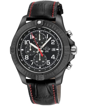 GV2 42806 Men's T38 Swiss Quartz Chronograph Watch

GV2 Men's Swiss Quartz Chronograph Watch for the T38 Collection

45mm Round IPBLK Stainless Steel Case, Bezel ring with Platform 

Black Enamel Dial, 3 Black sub-dials

Push/Pull GV2 Logo Crown

Black Italian Handmade Leather with White Stitching Strap with Tang Buckle

Curved Anti-reflective Sapphire Crystal

Water Resistant to 100 Meters/10ATM

Swiss Quartz Chrono Movement, Ronda 3540D

Introducing the Gevril T-38 Men’s Watch, a timepiece inspired by the iconic Northrop T-38 Talon jet, which has been a symbol of precision, power, and cutting-edge technology in the world of aviation since its debut in the 1960s. Just like the T-38 jet, known for its supersonic speeds and agility, this watch embodies high-performance engineering and sleek design.

At its heart is a Swiss-made Ronda quartz movement, ensuring unrivaled accuracy, much like the precision required in flight training. The 45mm stainless steel case, paired with a sophisticated stainless-steel bracelet and deployment buckle, delivers both durability and a commanding presence on the wrist. Its three sub-dials offer functionality reminiscent of the cockpit’s complex instrumentation, while the curved sapphire crystal with an anti-reflective coating ensures you can read the time effortlessly under any condition—just like pilots navigating through varying light conditions at supersonic speeds.

Water-resistant up to 10 meters, this watch is built for adventure, echoing the rugged durability of the T-38, which has flown countless pilots into the sky for training and missions. From its aerodynamic curves to its robust features, the Gevril T-38 is not just a watch—it’s a tribute to an aviation legend that has stood the test of time and continues to soar through the skies today.

Prepare to conquer your day with precision and style, whether on the ground or dreaming of the skies above.