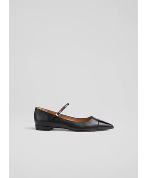 A ballet pump-Mary Jane hybrid, our new Monty flats are the best of both worlds. Playing into the current love for pumps - easy to wear, elegant and effortless, they'll soon become your new everyday favourite. Crafted in Spain from buttery black ppa leather, they have a pointed toe with a black patent toe cap, a strap over the foot with a silver buckle, and a flat sole. Wear them with tailoring, mini skirts or jeans. They go with everything.