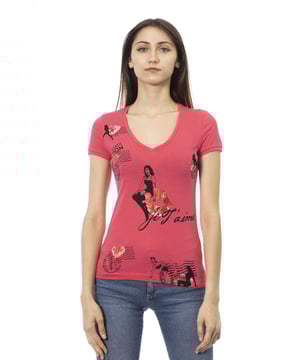 Camiseta De Manga Corta Con Cuello En V. Impresión frontal.