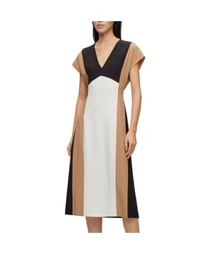 Damesjurk Boss Debrany.- Lichte A-lijn.- Color-block ontwerp.- V-hals.- Kapmouwtjes.- Deelnaden.- Rits aan de achterkant.- Materiaal: 72% acetaat, 28% viscose.- Voering: 100% viscose. Ref: 50488761001.