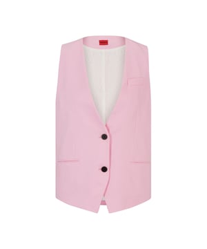 Hugo Amonalie oversized gilet voor dames. Een gestroomlijnd gilet in een oversized pasvorm met een tweeknoopssluiting van HUGO Womenswear, ontworpen in stretchmateriaal gemengd met linnen.- Oversized pasvorm.- Knoopsluiting.- Borstzakken.- Buitenzakken.- Volledig gevoerd. Materiaal: 44% polyester, 29% linnen, 23% viscose, 4% elasthaan. Ref: 50520940664.