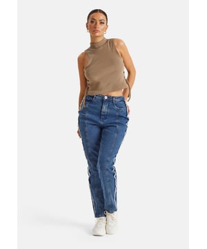 Model is 5'6 and wears a size 8. Detailed Seam, Mom-Jean. Introducing our Fray Seam Detail Wrath Jean! These jeans feature unique fray seam detailing that adds a distinct edge to your wardrobe.