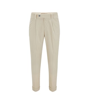 Men's Boss H-Perin Pleat Trousers. Textured cotton corduroy makes these slightly cropped, cuffed trousers almost as soft and breathable as joggers. Stretch fibres give the tapered style the stretch of knitwear, and the green colour helps it pair with any shade.- Zip and button closure.- Belt loops.- Side and back pockets. Material: 98% Cotton, 2% Elastane. Ref: 50479398131.
