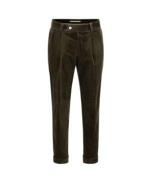 Men's Boss H-Perin Pleat Trousers. Textured cotton corduroy makes these slightly cropped, cuffed trousers almost as soft and breathable as joggers. Stretch fibres give the tapered style the stretch of knitwear, and the green colour helps it pair with any shade.- Zip and button closure.- Belt loops.- Side and back pockets. Material: 98% Cotton, 2% Elastane. Ref: 50479398377.