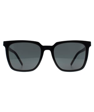 Saint Laurent Square Womens Shiny Black Dark Grey SL M146  Sunglasses showcases a bold, fashion-forward design with strong, angular lines, offering a contemporary look with a touch of modern flair.