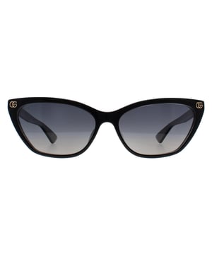 Gucci Cat Eye Womens Shiny Black Grey Gradient Polarized GG1815S  Sunglasses features a refined, stylish frame with sleek lines, offering both comfort and a luxurious look that suits a wide variety of personal styles.