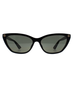 Gucci Cat Eye Womens Shiny Black Grey GG1815S  Sunglasses features a refined, stylish frame with sleek lines, offering both comfort and a luxurious look that suits a wide variety of personal styles.