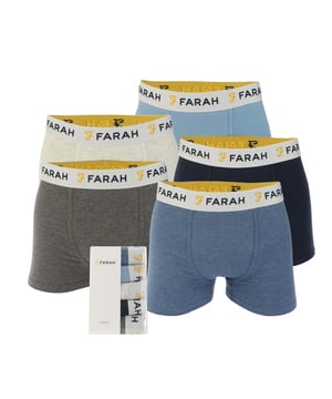 Mens Farah Orden 5- Pack Boxers with Jacquard Waistbands in multi colour.- Branded elasticated waistband.- 5 pack.- Stretch cotton comfort fabric.- 95% Cotton  5% Elastane.- XS = 27-29in- S = 30-32in- M = 33-35in- L = 36-38in- XL = 39-41in- XXL = 42-44inWe regret that underwear is non-returnable due to hygiene reasons.  - Ref: FR2T131108BS2
