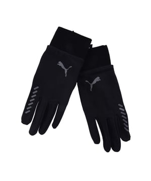Puma Winter Gloves in black.- Soft  long wrist cuffs.- PUMA branding details.- Reflective decorative details.- Fingertips with smartphone function.- Silicone print on the inside of the palm indicates grip range.- Fleece lining.- 100% Cotton.- Ref: 4200401