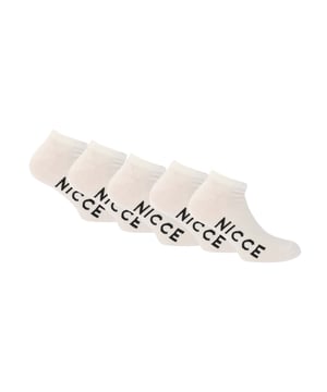 Mens NICCE Annis 5-Pack Trainer Liner Socks in white.- Comfort rib trim.- NICCE branding.- 78% Cotton  15% Polyester  5% Polyamide  2% Elastane.- Ref: NC2Y125253BS2