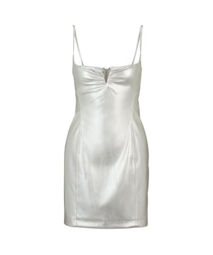 Womens HUGO Kateresa-1 Metallic faux-leather mini dress with notch neckline in silver.A party-ready dress with slender straps by HUGO Womenswear  crafted in metallic synthetic coated fabric with a notch detail on the neckline.- Slim fit- Zip closure- Sleeveless- No cuffs- No vent- Unlined- Fit back length: 89cm (35 inches)- 100% Polyester.  Machine washable.- Ref: 50510432-040