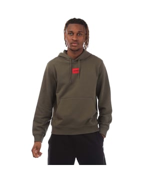 Mens HUGO Daratschi Logo Label Hoodie in beige.- Drawstring hood.- Kangaroo pocket.- Ribbed cuffs and hem.- Signature HUGO logo patch embroidered on the chest adds a stamp.- Regular fit.- Main material: 100% Cotton.  Waistband: 95% Cotton  5% Elastane.  Machine washable.- Ref: 50458700-257