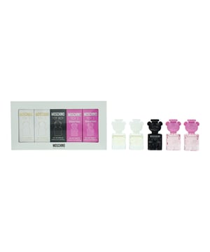 The Moschino Toy Mini 5 Piece Gift Set is a playful and stylish collection featuring five 5ml bottles of the iconic Moschino Toy Eau de Parfum. Each miniature bottle is shaped like the beloved Toy Bear, adding a fun and collectible element to this luxurious gift set. The fragrance itself is a charming blend of vibrant and youthful notes, making it perfect for those who enjoy a fresh, lively scent. This set is ideal for sampling the fragrance or taking it on the go, and it makes a delightful gift for anyone who appreciates unique and sophisticated perfumes.