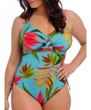 Fantasie Pichola Twist Front Swimsuit. With concealed underwire, upper back lining and adjustable tie sides. Scoop back and fixed fully adjustable straps. Product is hand wash only.