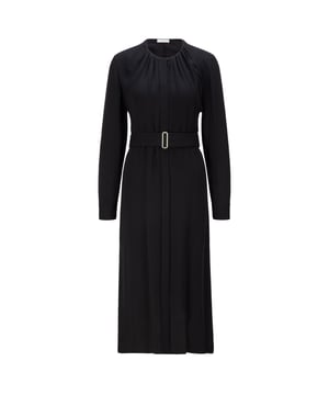 shirt dress with gathered neckline - feminine daywear shape - lined - 100% viscose - dry clean