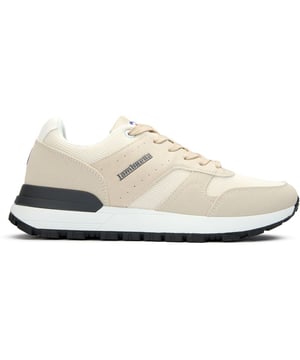 Witte Lambretta echo-sneakers voor heren, vervaardigd met synthetisch materiaal en een synthetische zool. Met: lambretta-branding, target-logo op de tong en comfort-binnenzool.