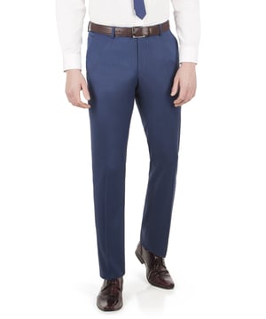 Pindot Trouser by Limehaus. Fashion forward brand Limehaus offers a sharp, slim fitting trouser at an affordable price. This blue pindot design two piece features side pockets.