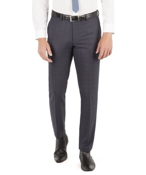 Fashion forward brand Limehaus offers a sharp, slim fitting suit at an affordable price. This classic blue windowpane check two piece is designed for the modern man with a two button fastening, slim notch lapels and a stylish printed lining, which also features as a pull out handkerchief pocket detail.