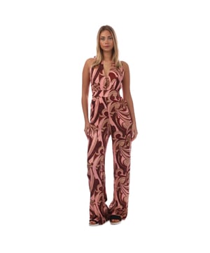Dames Jumpsuit HUGO Kalant in multi colour.- Halternek- Mouwloos.- Zijdelingse ritssluiting.- Strikceintuur.- Printpatroon.- Normale pasvorm - valt recht van de dijen tot aan de zoom.- 60% Cupro (Gerecycled) 40% Viscose.- Ref: 50484579-960
