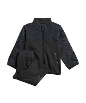Infant adidas Originals Allover Print Polar Fleece Set in grey.Little ones will be ready to slip into cold-weather mode in this infants' polar fleece set. The soft fleece fabric keeps the chill at bay while the allover camo print hides tiny explorers in style. Stacked logo embroidery on the top and bottom signals their connection to the adidas legacy of sport and creativity. No matter the adventure  3-Stripes down the sleeves and legs keep the look sporty and fun. This set is primed for everyday play and explorations while keeping infants warm  comfy and stylish.By choosing recycled  we are able to reuse materials that have already been created  which helps to reduce waste. Renewable materials choices will help us to remove our reliance on finite resources. Our products made with a blend of recycled and renewable materials feature at least 70% total of these materials.- A fleece set made in part with a blend of recycled and renewable materials.- Regular fit- Top: Full zip with stand-up collar- 100% polyester (recycled)- Top: Side pockets- Top: Elastic cuffs and hem- Pants: Drawcord on ribbed waist- Contains a minimum of 70% recycled and renewable content- Machine wash cold- Ref: IY1757